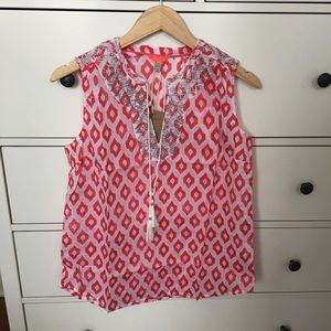 Joules white and red patterned sleeveless blouse